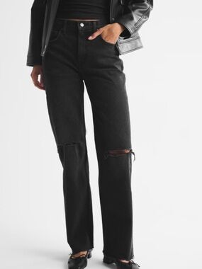 Abercrombie & Fitch Washed Black Flare Jeans with Knee Slits